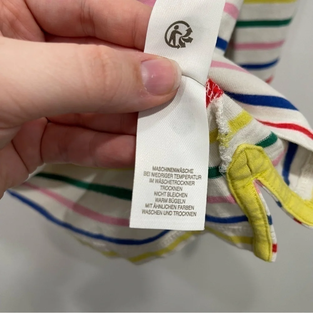 Mini Boden Breton T-Shirt Long Sleeve Rainbow Stripe Size 13-14y Cotton